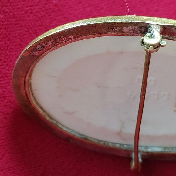 Antique Porcelain Brooch Bezel Setting Czech Hand Painted Numbered c. 1920s - Picture 5 of 9